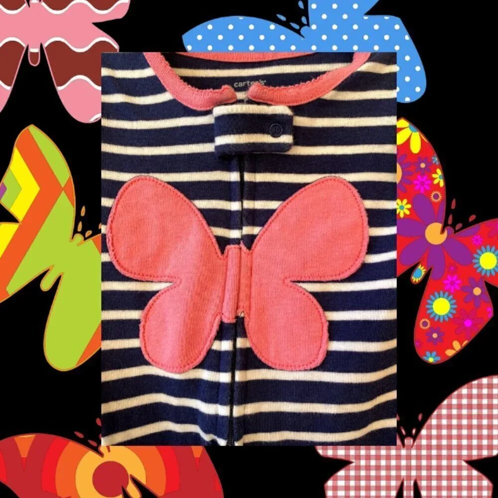 Carter's Appliqué Butterfly Stripe Footed One Piece